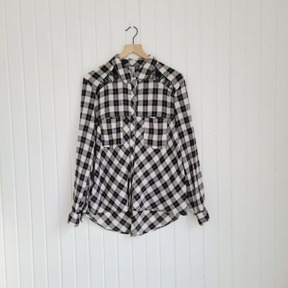 Free People Medium Buffalo Check Button Front Casual Long Sleeve Shirt - Picture 1 of 8